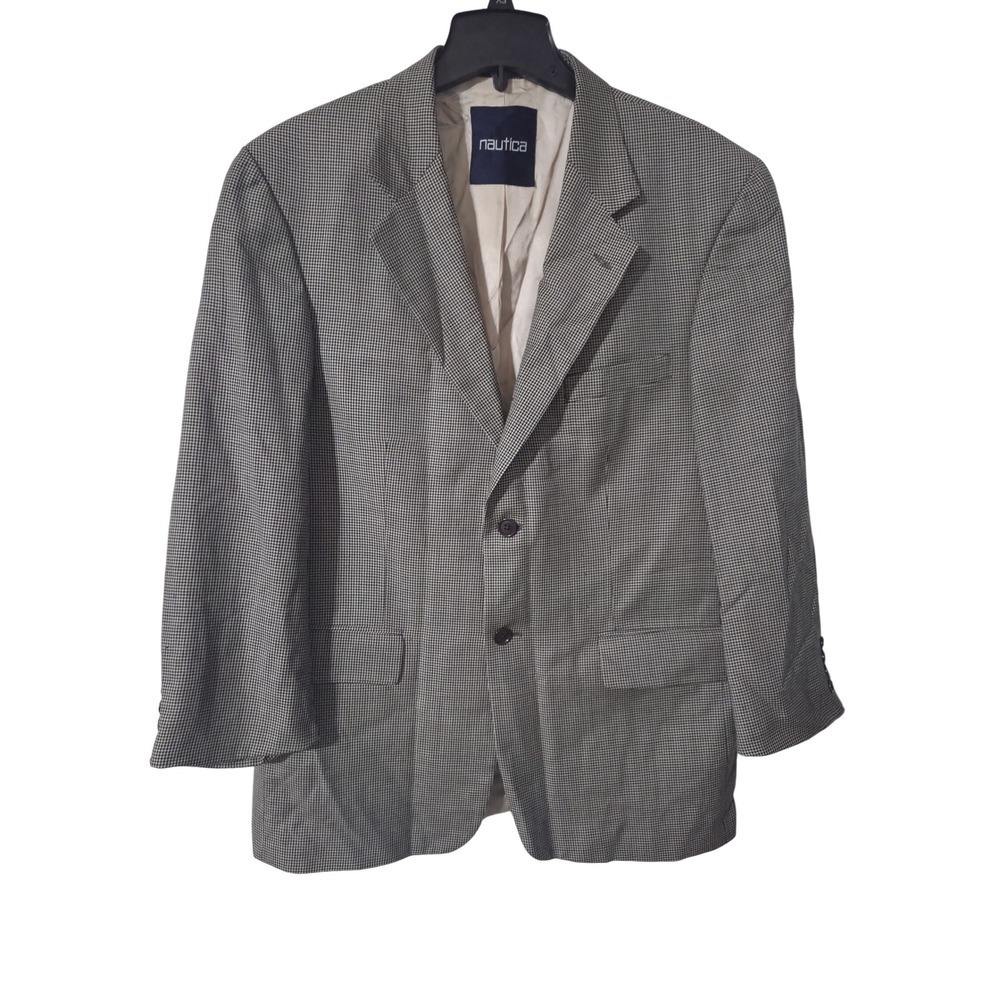 Nautica Mens 43R Wool Houndstooth Sport Coat Blazer Jacket Business Casual